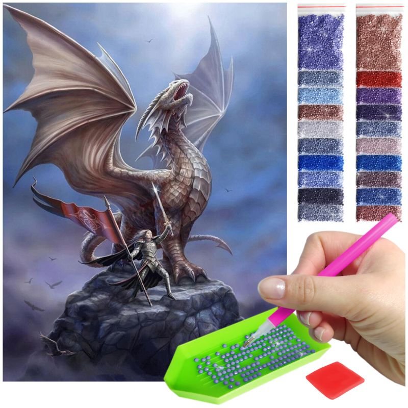 Haft Diamentowy ARTULIO, Obraz DIY 5D, Diamond Painting, Mozaika diamentowa 30x40cm (Dumny smok na szczycie góry) + zestaw akcesoriów