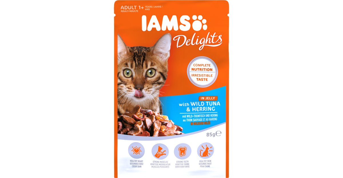 Iams Cat Adult All Breeds Tuna & Herring In Jelly 85g DARMOWA DOSTAWA OD 95 ZŁ!