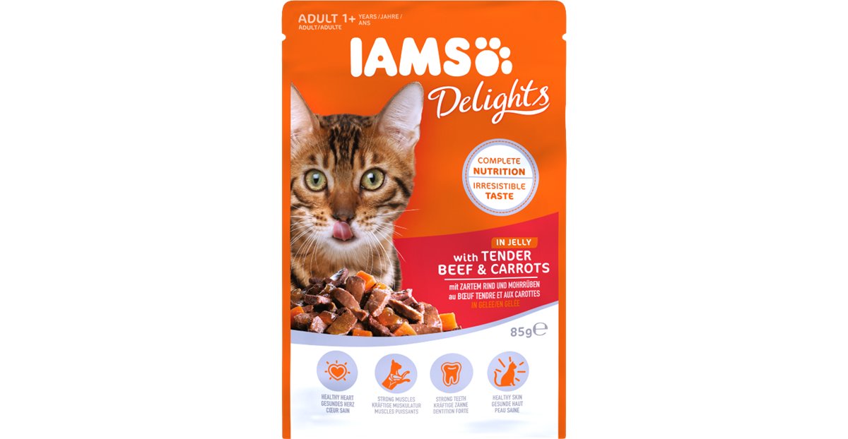 Iams Delights Mokra Karma dla Kota w Saszetce 85g : Smak - Adult - Wołowina z marchewką w galaretce