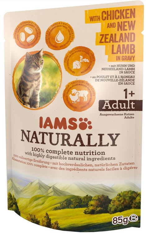 Iams Naturally z kurczakiem i jagnięciną nowozelandzką w sosie 85 g