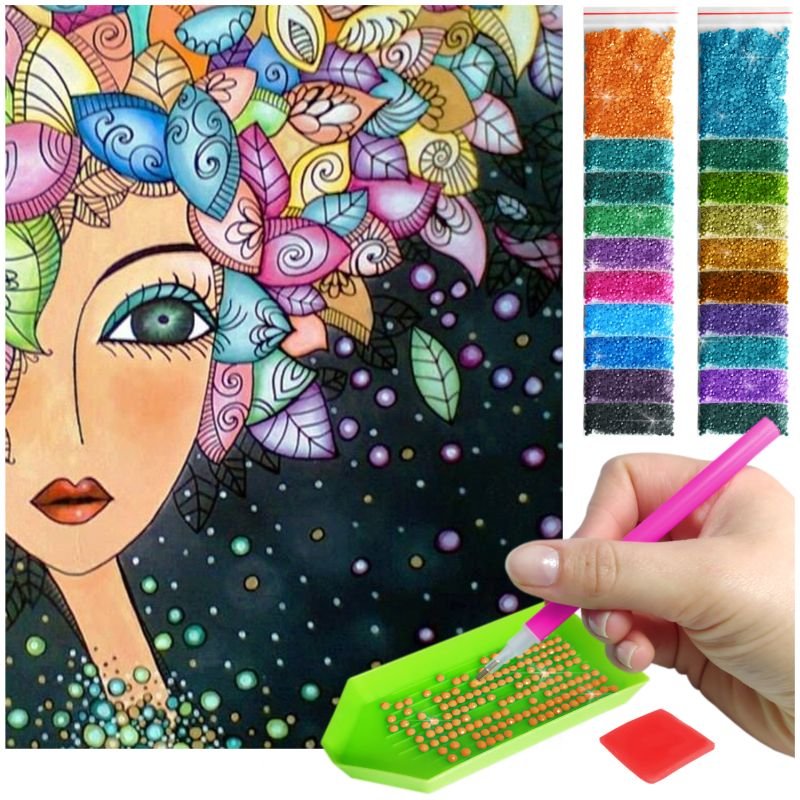 Haft Diamentowy ARTULIO, Obraz DIY 5D, Diamond Painting, Mozaika diamentowa 30x40cm (Fantazyjny, rysunkowy portret kobiety) + zestaw akcesoriów
