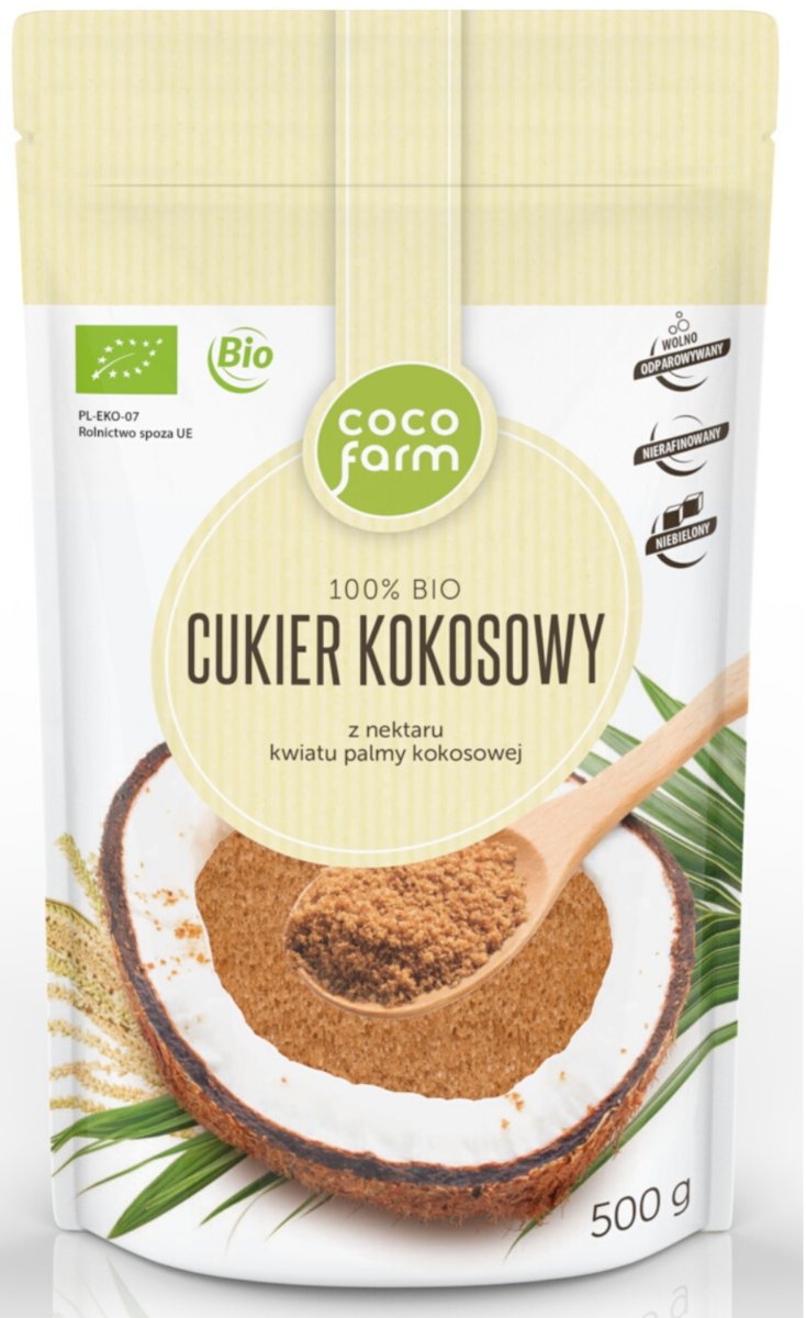 Coco Farm Cukier Kokosowy z Nektaru Kwiatu Palmy Kokosowej BIO 500g - Coco Farm