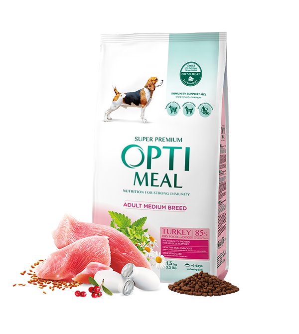 Opti Meal Dla Dorosłych Psów  Średnich Ras - Indyk 1,5 Kg