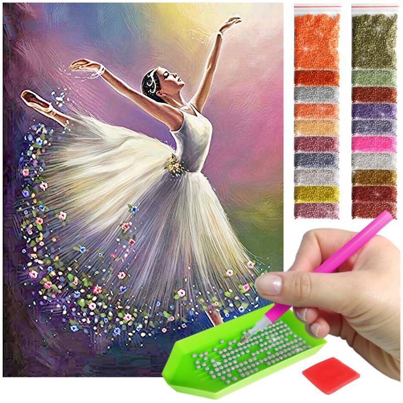 Haft Diamentowy ARTULIO, Obraz DIY 5D, Diamond Painting, Mozaika diamentowa 30x40cm (Subtelna baletnica w tańcu) + zestaw akcesoriów