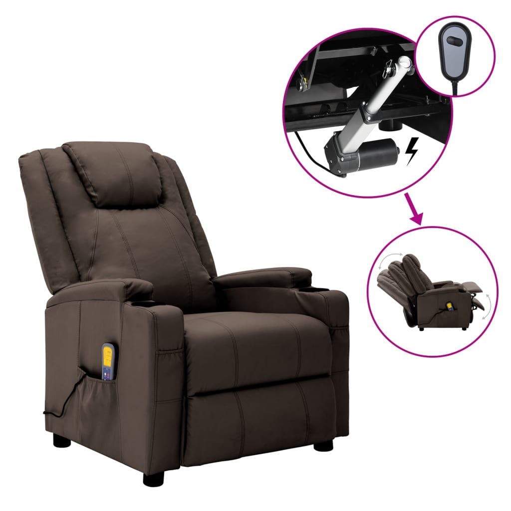 vidaXL Lumarko Elektryczny fotel masujący, rozkładany, brązowy, ekoskóra 3073797