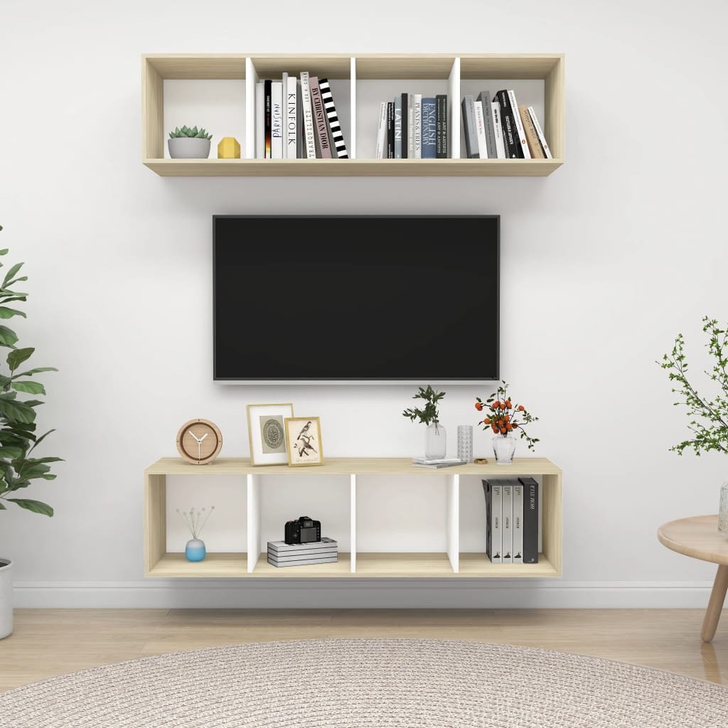 vidaXL Wiszące szafki TV, 2 szt., biel i dąb sonoma, płyta wiórowa