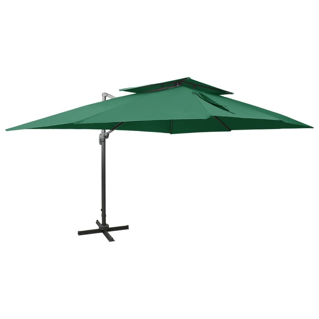 vidaXL Parasol wiszący z podwójną czaszą, zielony, 400x300 cm vidaXL