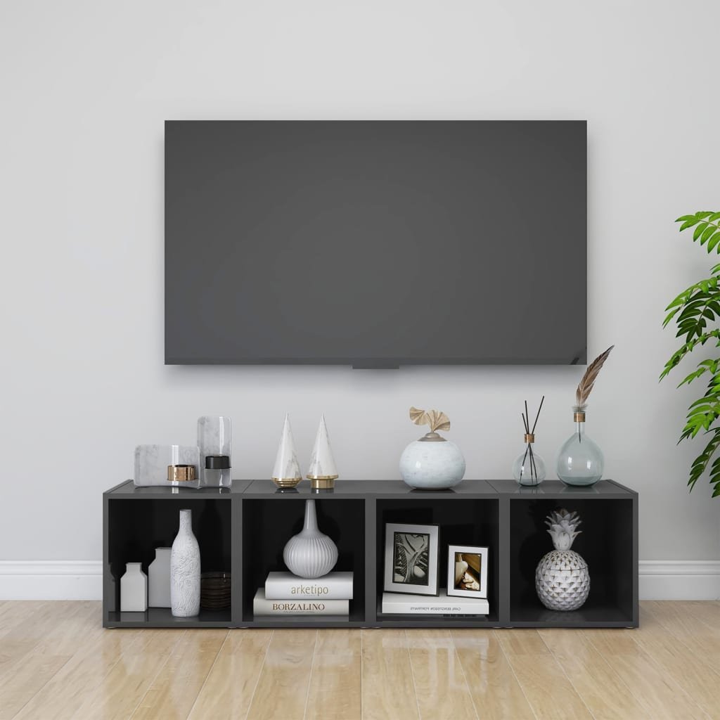 vidaXL Lumarko Szafki pod TV, 4 szt., wysoki połysk, szare, 37x35x37 cm, płyta 805524