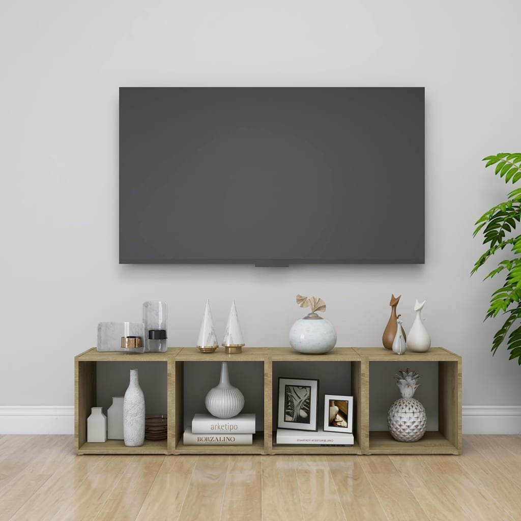 vidaXL Szafki pod TV, 4 szt., biel i dąb sonoma, 37x35x37 cm, płyta