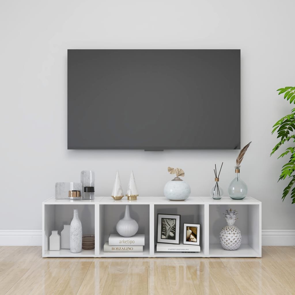 vidaXL Szafki pod TV, 4 szt., wysoki połysk, białe, 37x35x37 cm, płyta