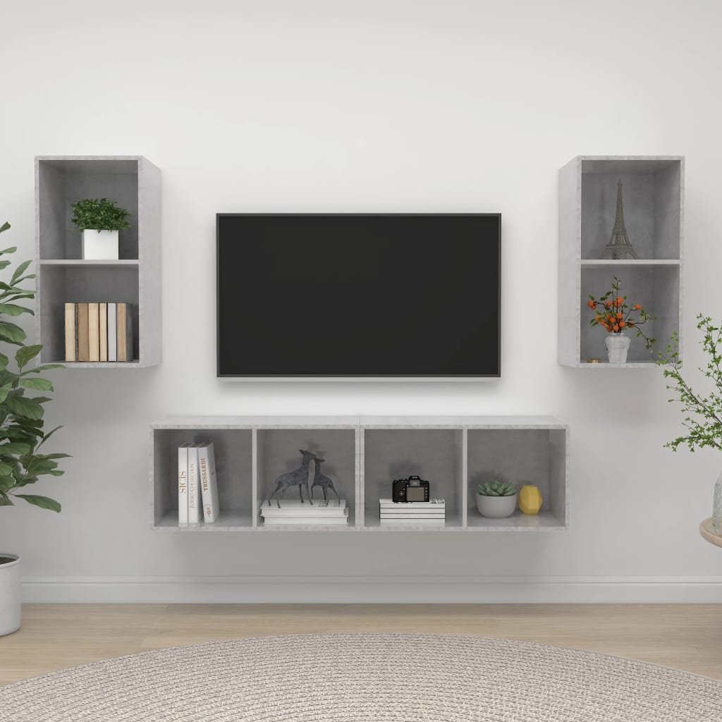 vidaXL Wiszące szafki TV, 4 szt., szarość betonu, płyta wiórowa
