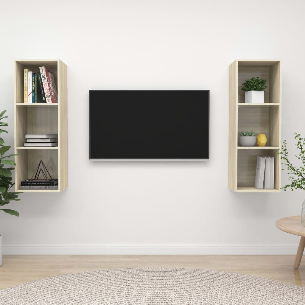 vidaXL Wiszące szafki TV, 2 szt., dąb sonoma, płyta wiórowa