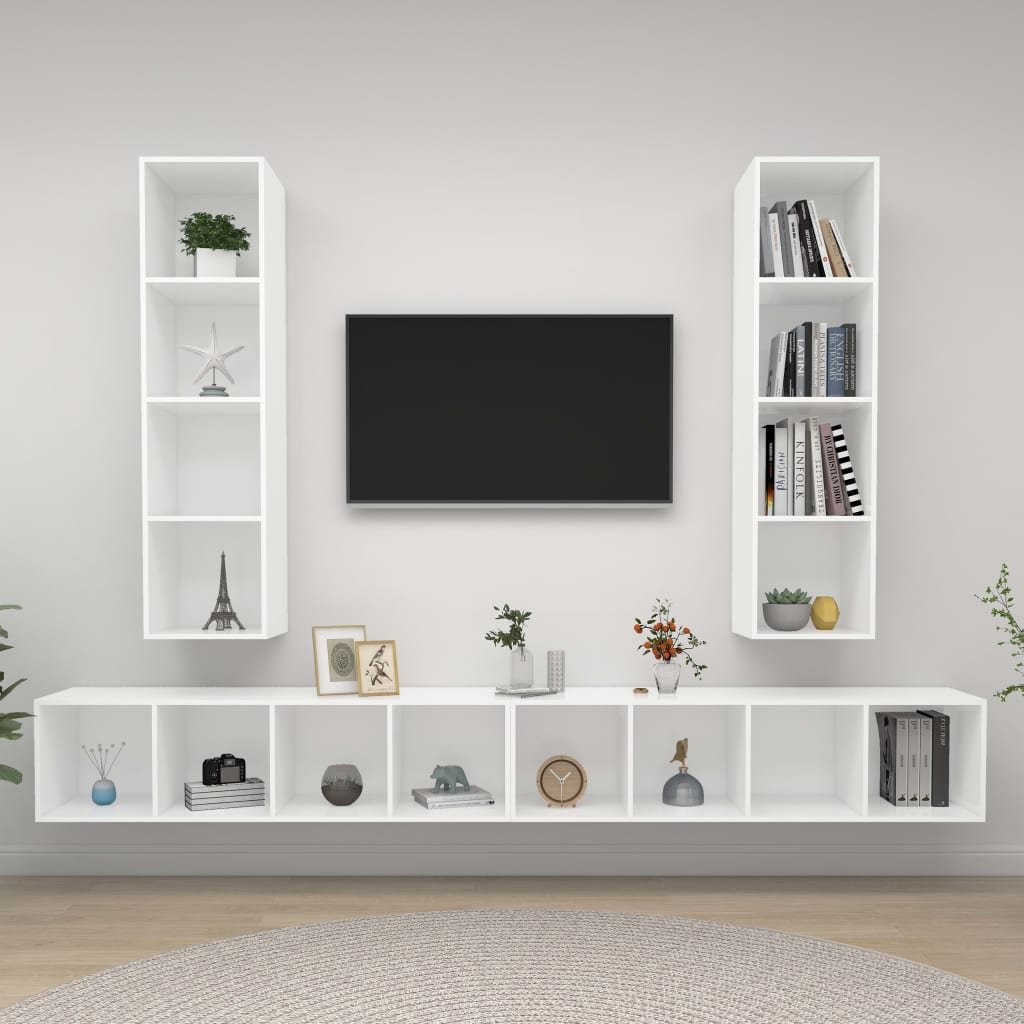 vidaXL Wiszące szafki TV, 4 szt., białe, płyta wiórowa