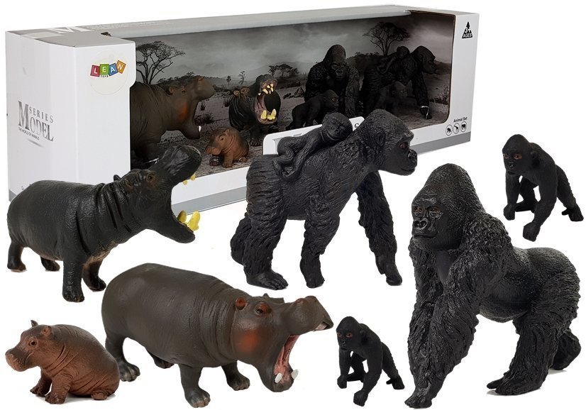 Import LEANToys Zestaw Figurek Zwierzęta Safari Hipopotamy Goryle