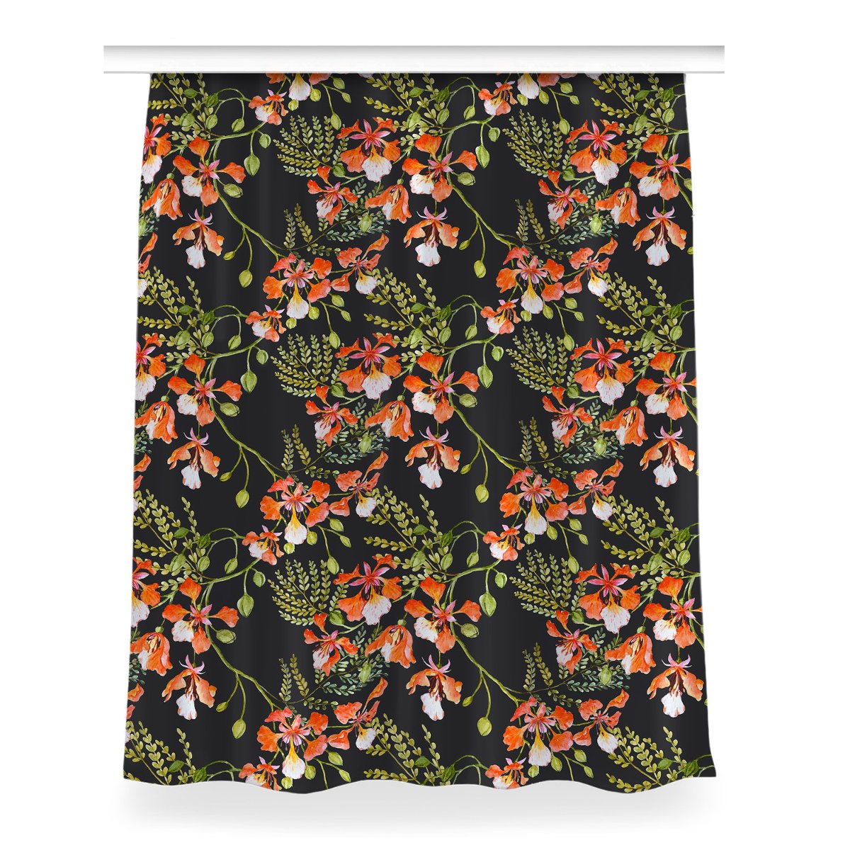 Gotowa zasłona na kółka Czerwone kwiaty 150x200 cm, Fabricsy