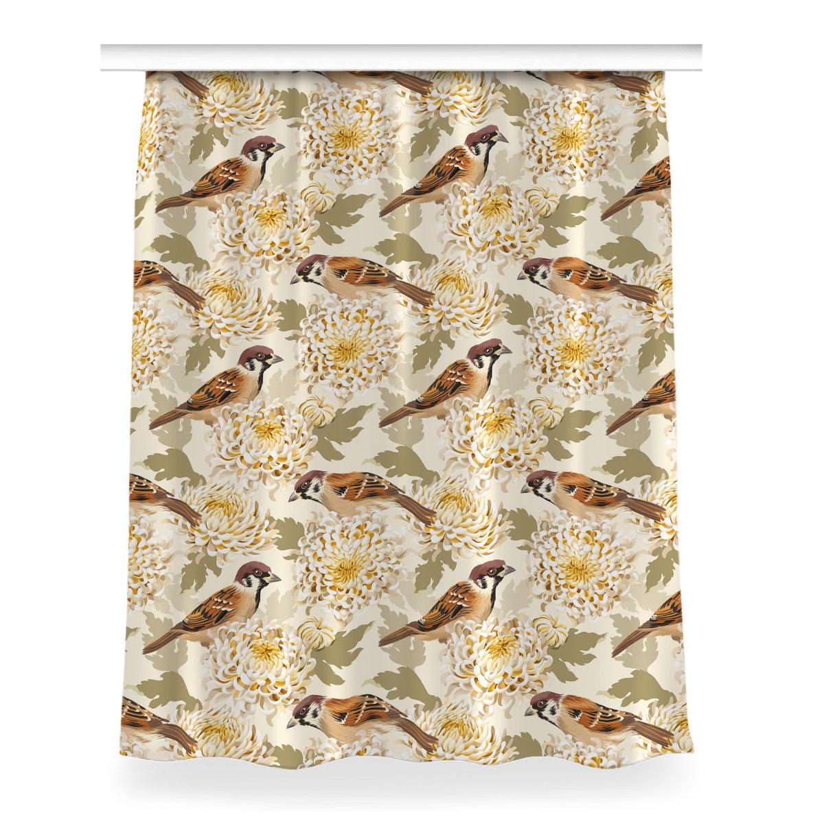 Klasyczna zasłona kolory Złote ptaki dekor 150x200, Fabricsy