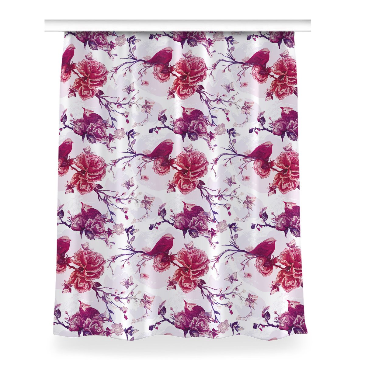 Gotowa zasłona na kółka Fioletowe ptaki 150x200 cm, Fabricsy