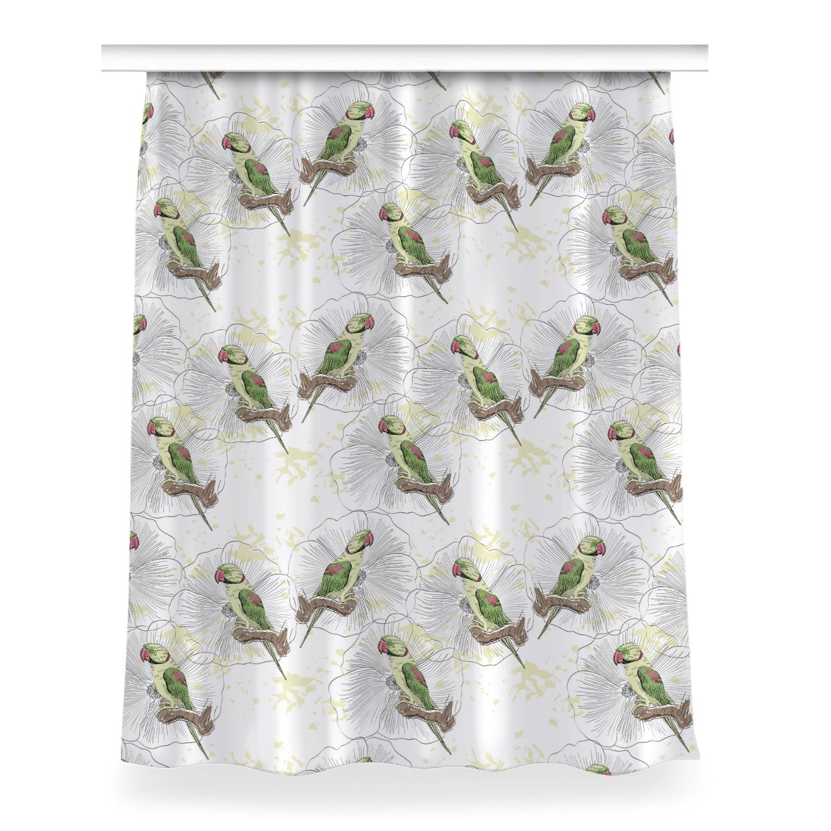 Gotowa zasłona na kółka Zielone papugi 150x200 cm, Fabricsy