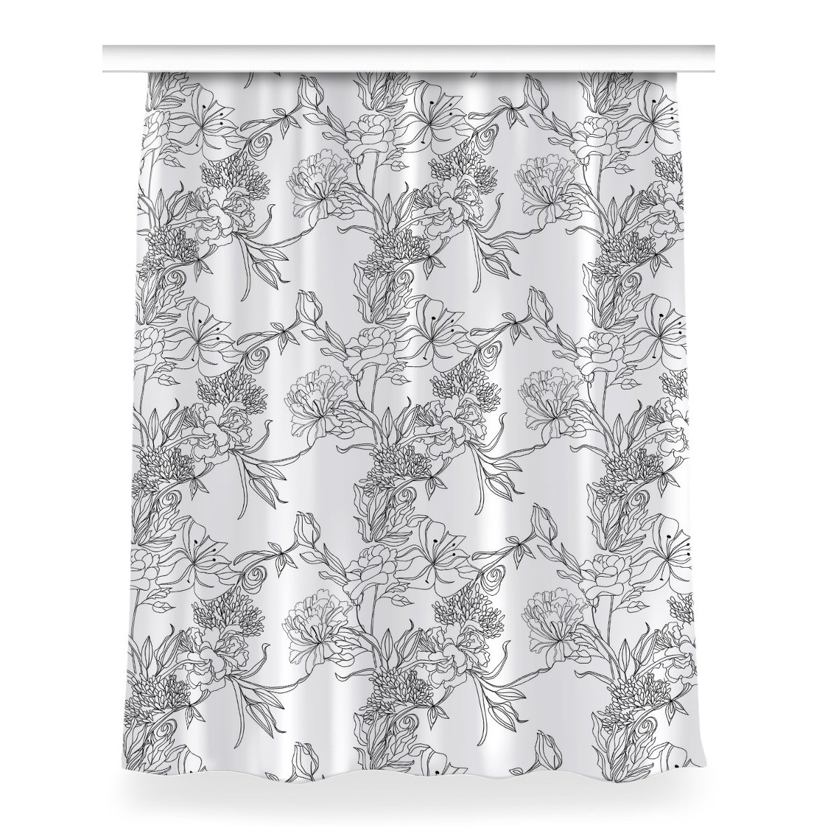 Gotowa zasłona Czarno-biały kwiaty dekor 150x200, Fabricsy