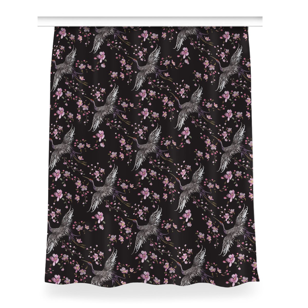 Zasłona z grafiką gotowa Czaple i kwiaty 150x200, Fabricsy