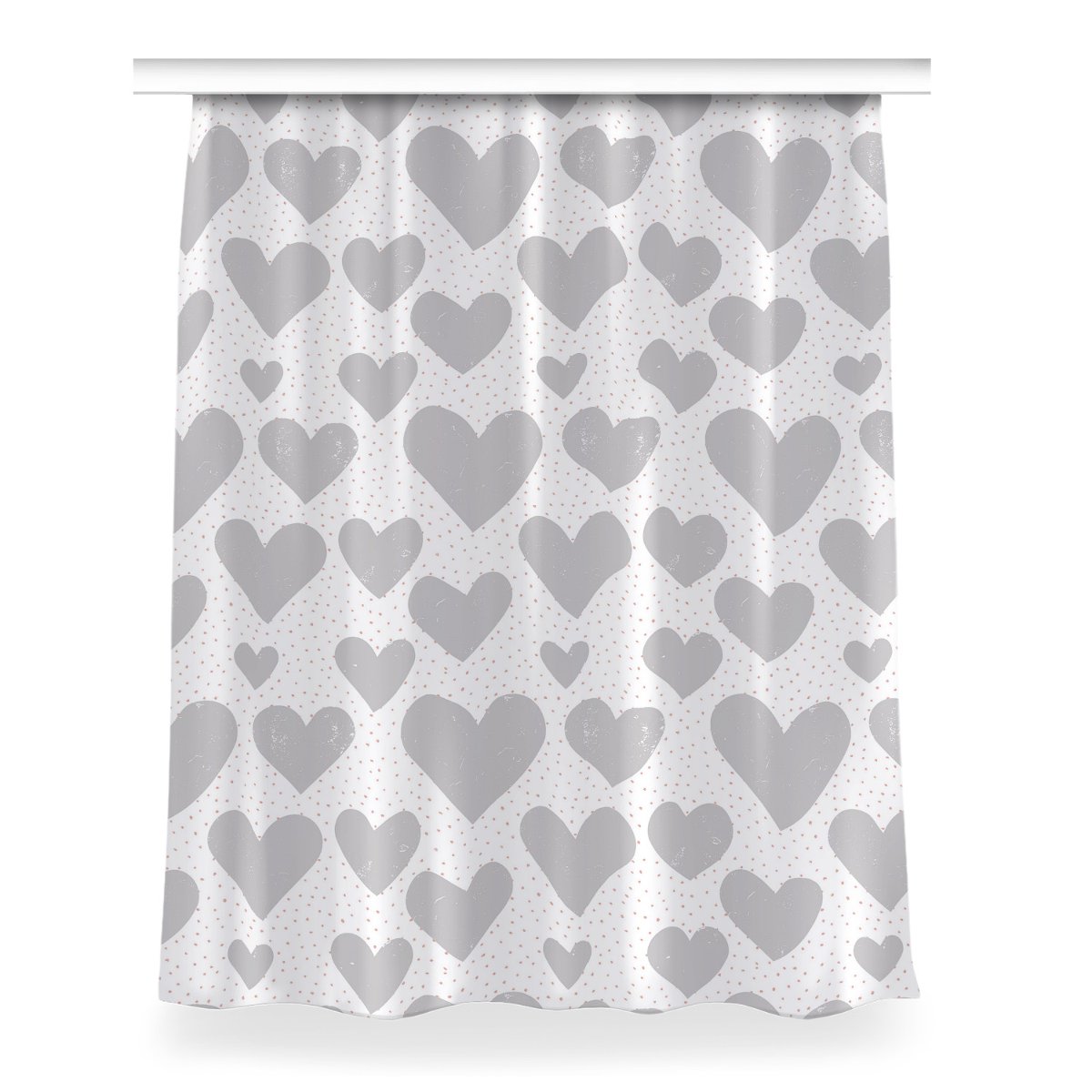 Zasłona z grafiką gotowa Szare serca wzór 150x200, Fabricsy