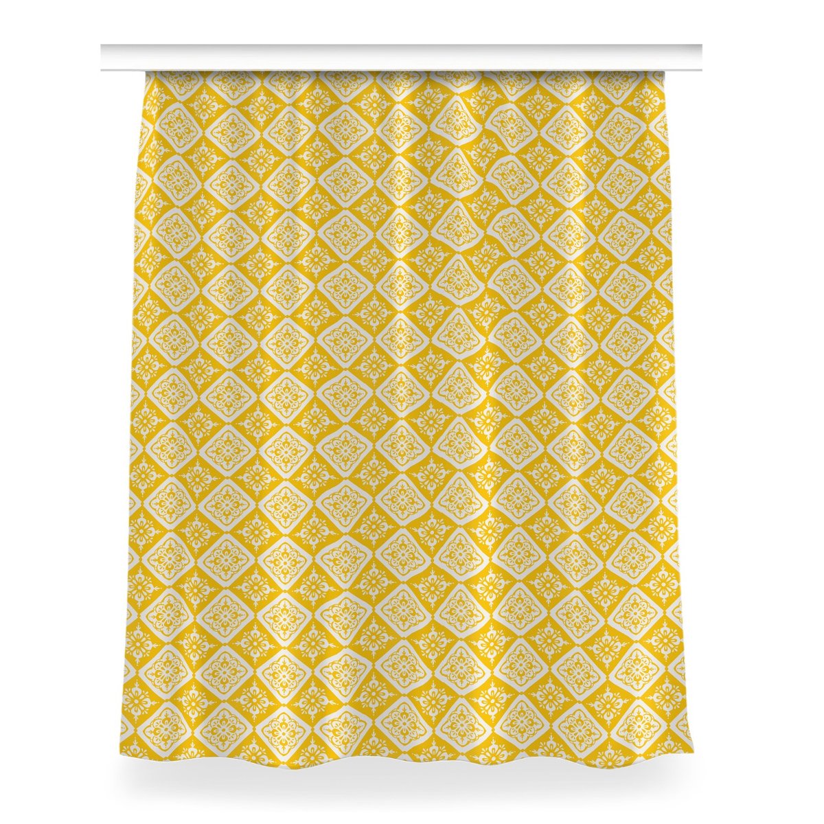 Zasłona z grafiką gotowa Żółto biały wzór 150x200, Fabricsy