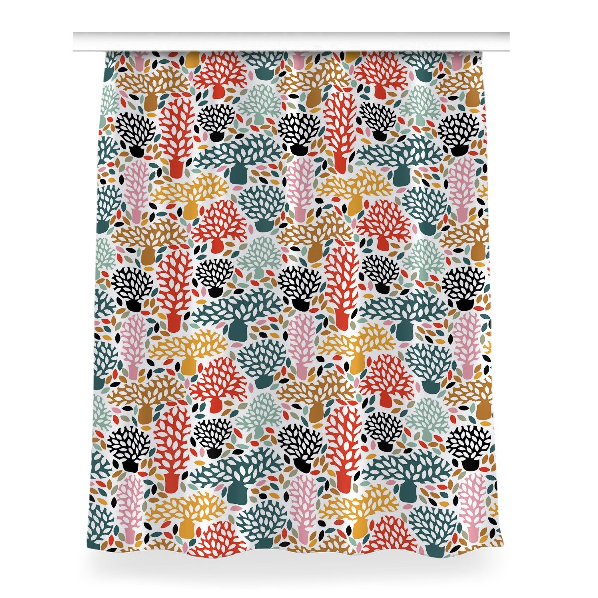 Gotowa zasłona na kółka Doodle drzewa wzór 150x200, Fabricsy