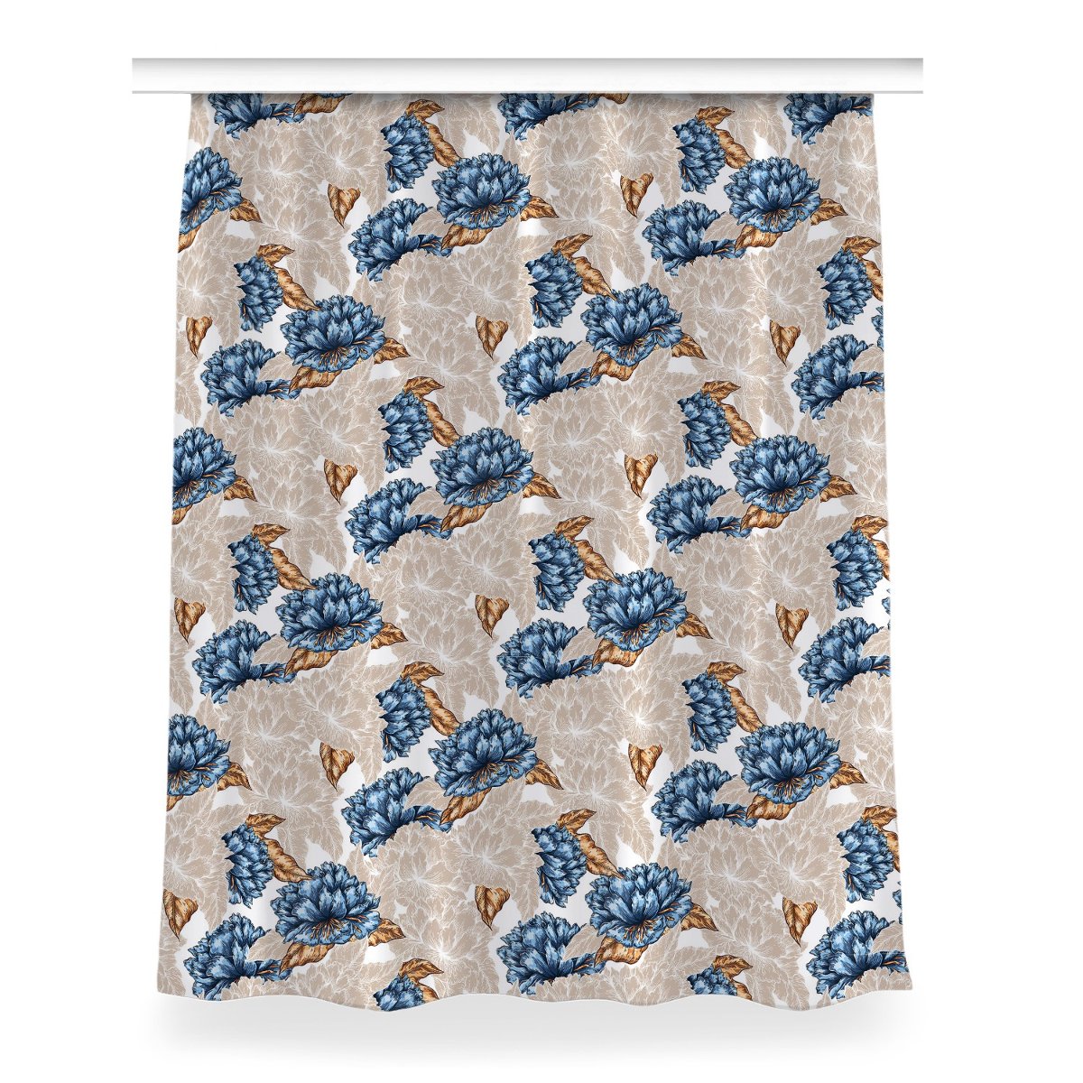 Gotowa zasłona z grafiką Niebieskie kwiaty 150x200, Fabricsy