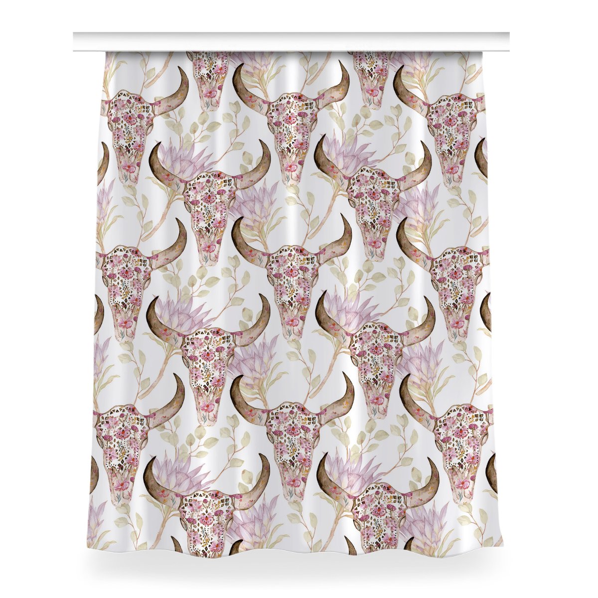 Gotowa zasłona na kółka Czaszka w kwiaty 150x200, Fabricsy