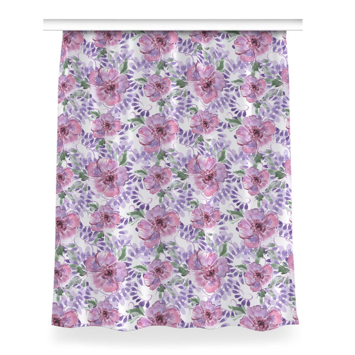 Gotowa zasłona na kółka Fioletowe kwiaty 150x200, Fabricsy