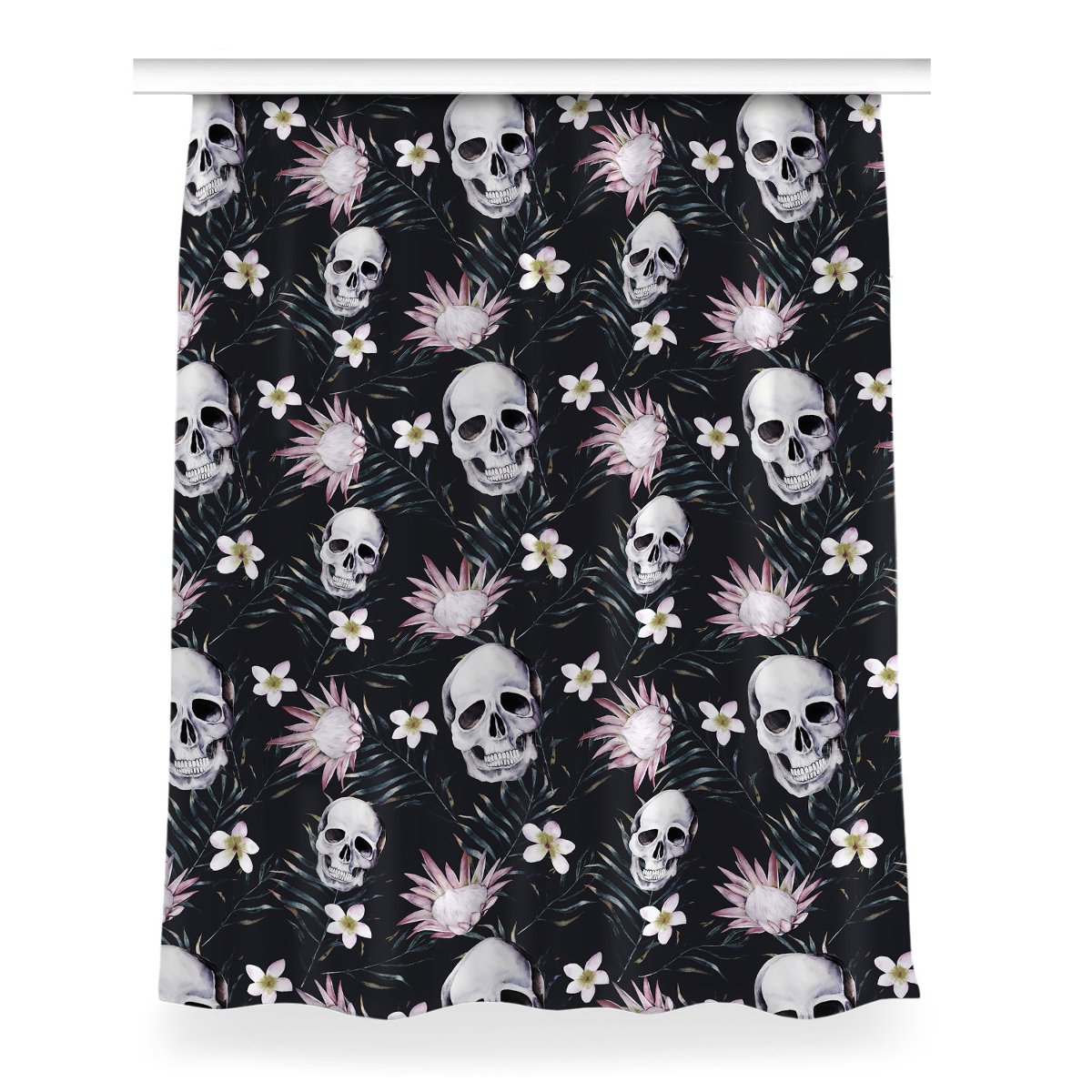 Gotowa zasłona z grafiką 150x200 Czaszki i liście, Fabricsy