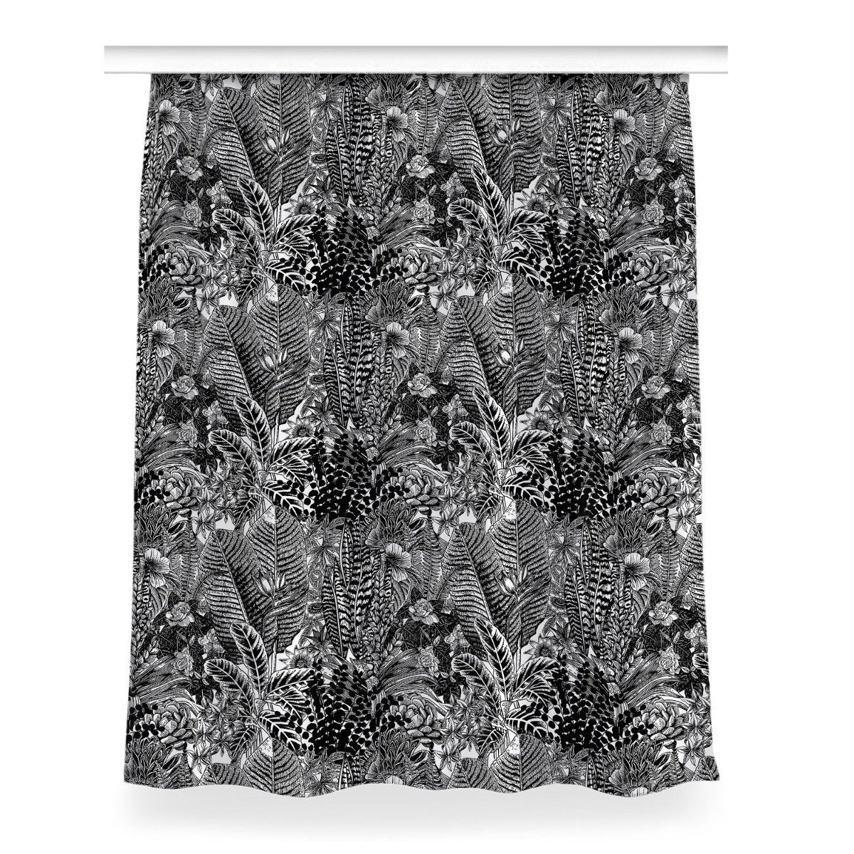 Gotowa zasłona dekor 150x200 Czarno-białe liście, Fabricsy