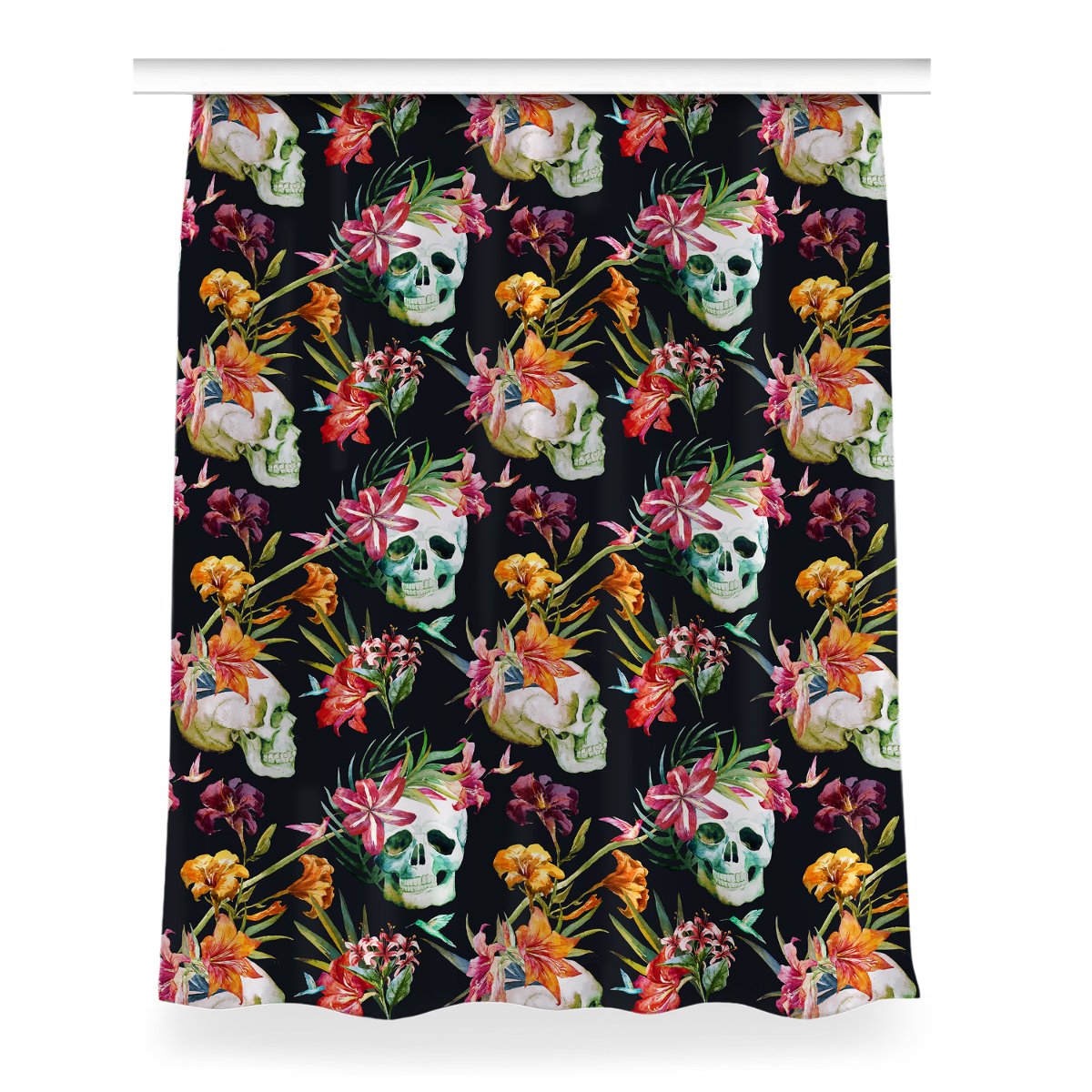 Klasyczna zasłona kolory 150x200 Czaszki i kwiaty, Fabricsy