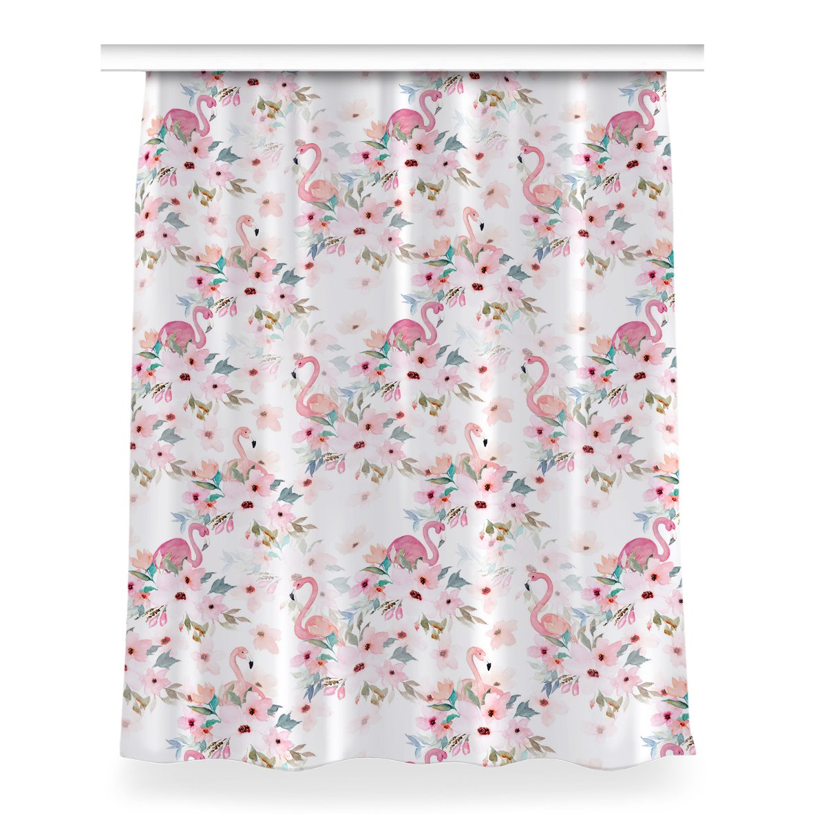 Zasłona z grafiką kolory 150x200 Flamingi kwiaty, Fabricsy