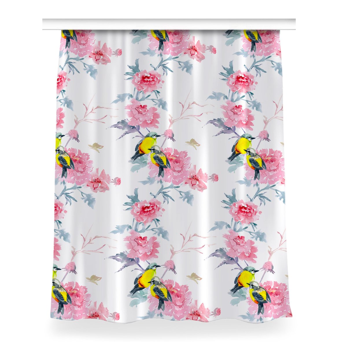 Zasłona klasyczna z grafiką 150x200 Ptaki i kwiaty, Fabricsy