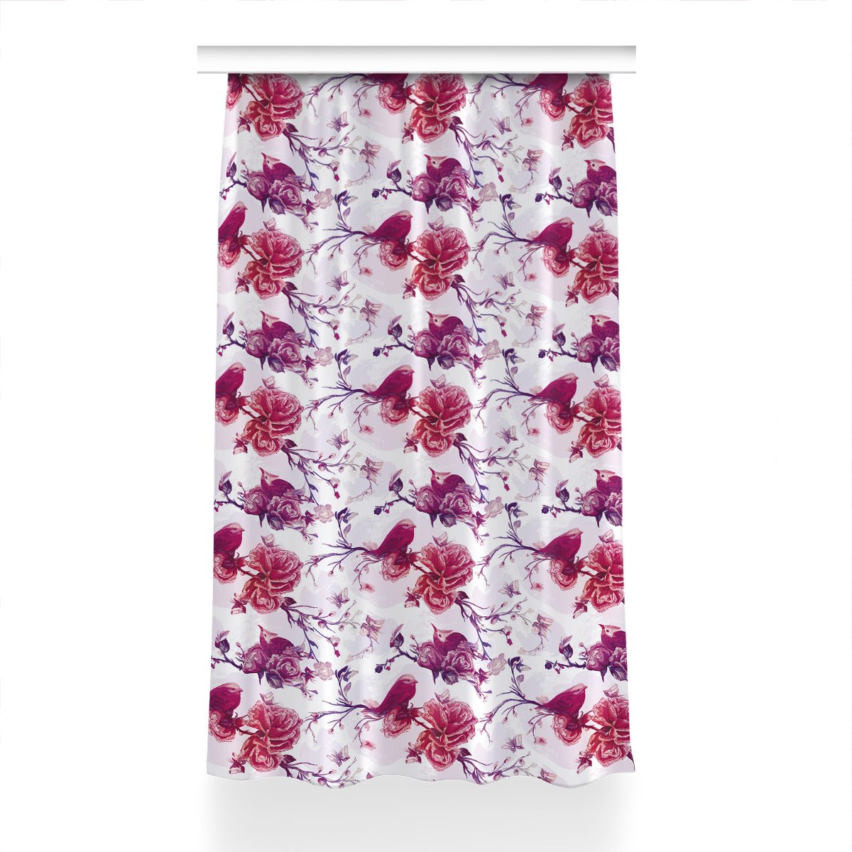 Gotowa zasłona na kółka Fioletowe ptaki 150x230 cm, Fabricsy
