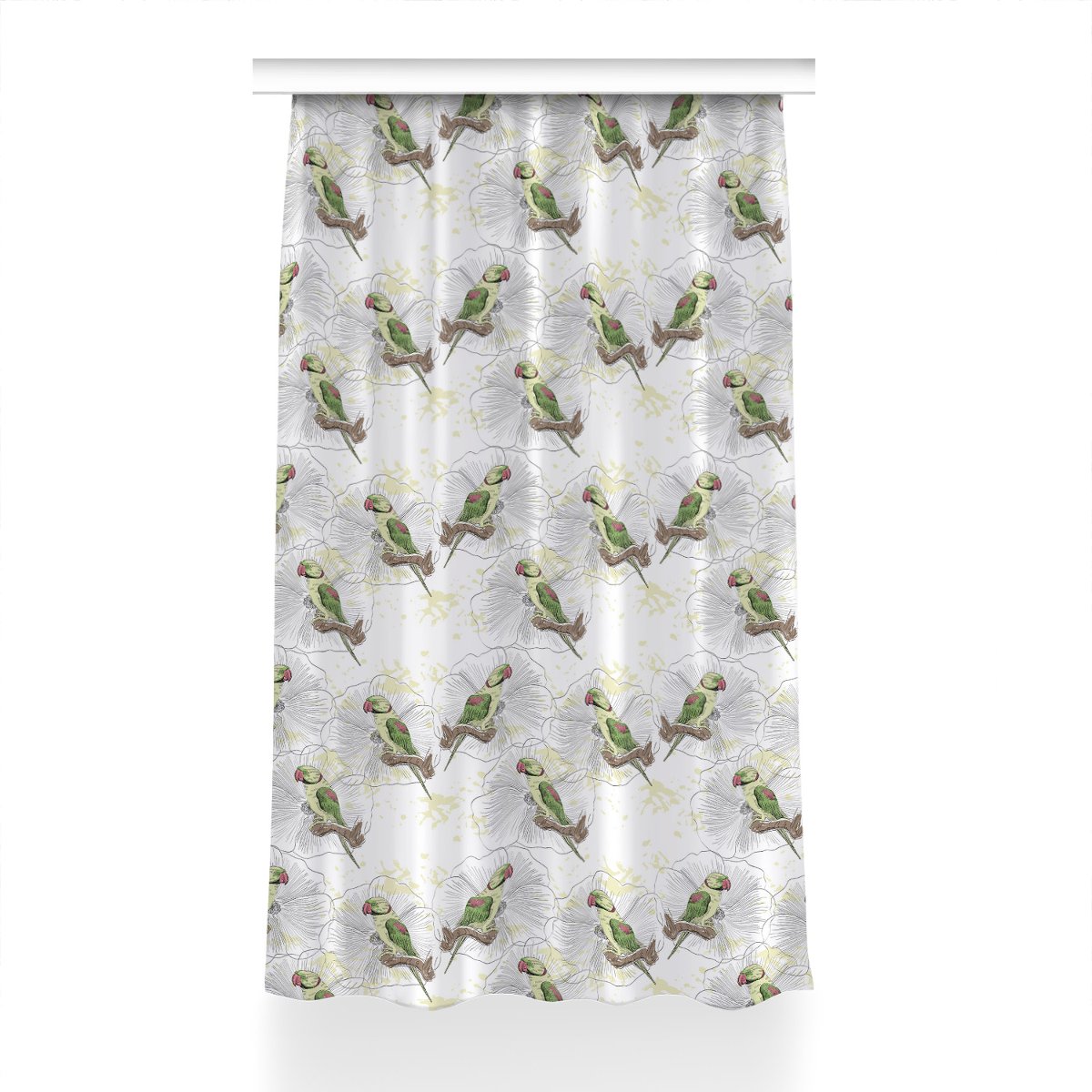 Gotowa zasłona na kółka Zielone papugi 150x230 cm, Fabricsy