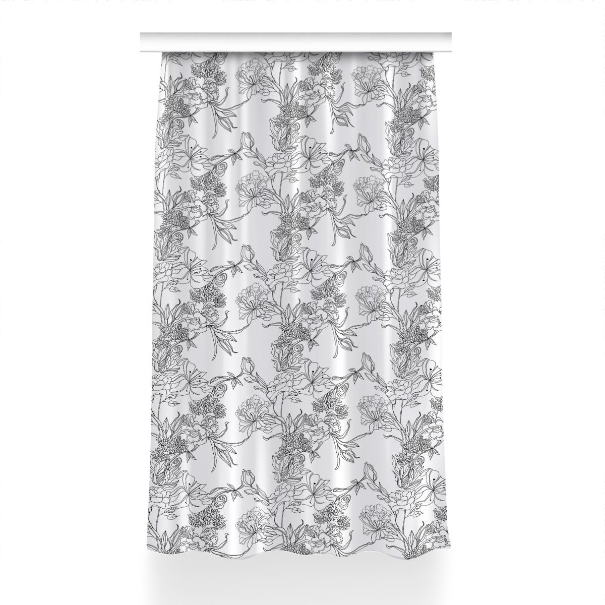 Gotowa zasłona Czarno-biały kwiaty dekor 150x230, Fabricsy