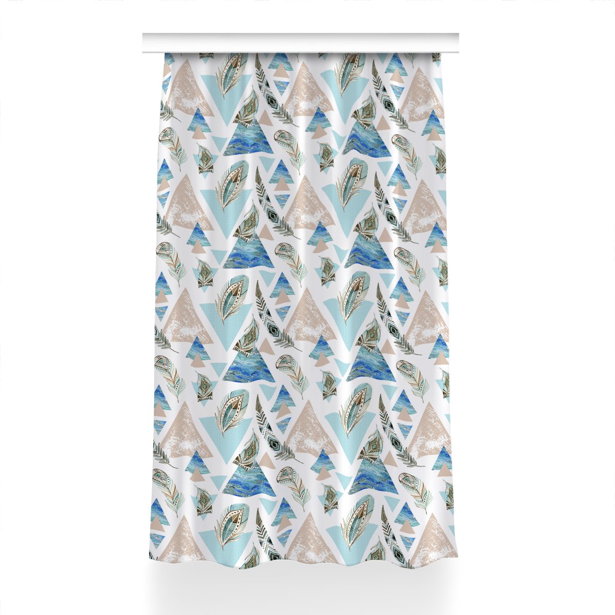 Gotowa zasłona na kółka Trójkąty i Pióra 150x230, Fabricsy