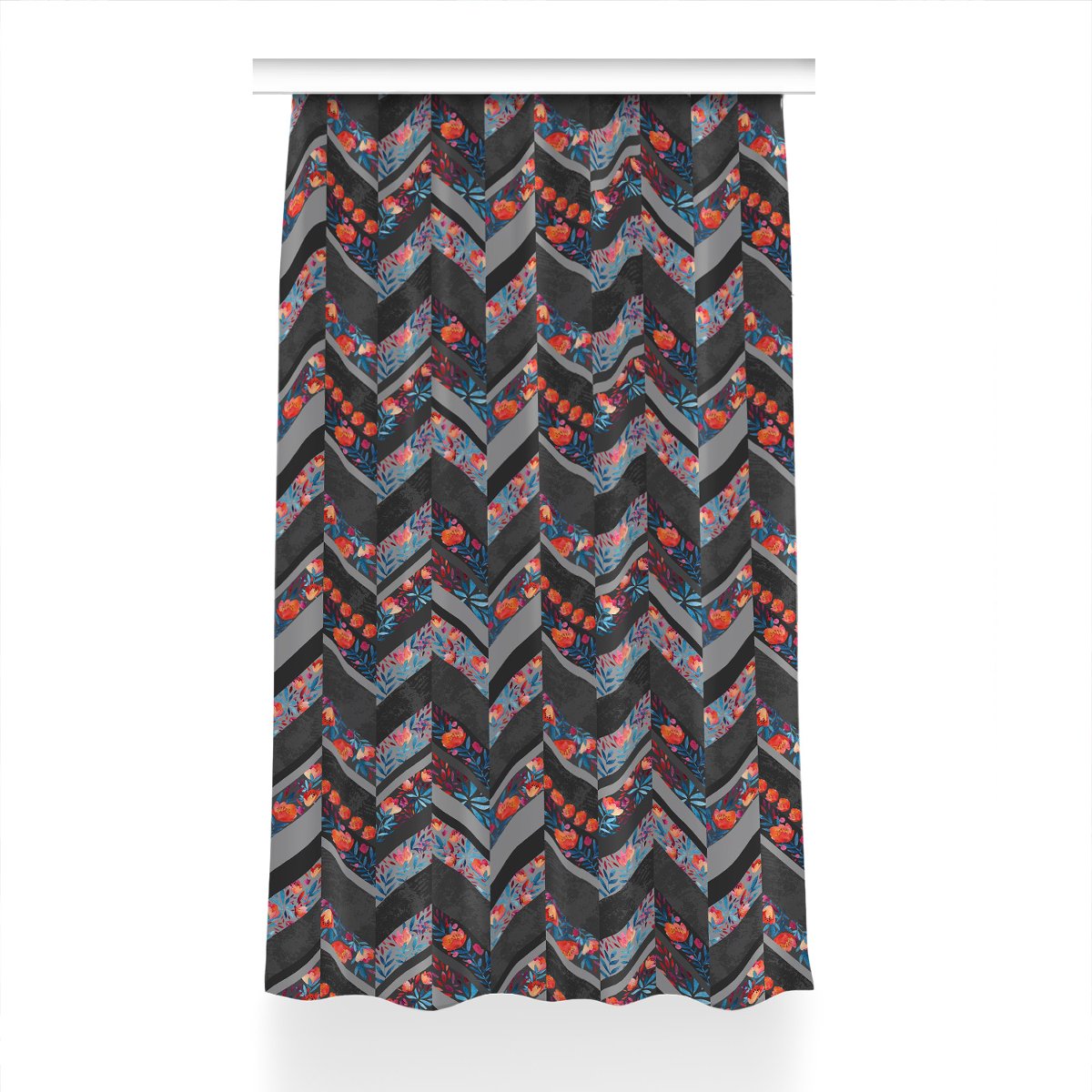 Gotowa zasłona na kółka Kwiaty w jodełkę 150x230, Fabricsy