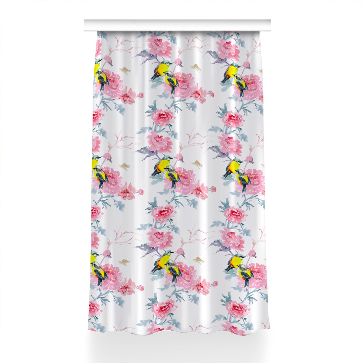 Gotowa zasłona z nadrukiem Ptaki i kwiaty 150x230, Fabricsy