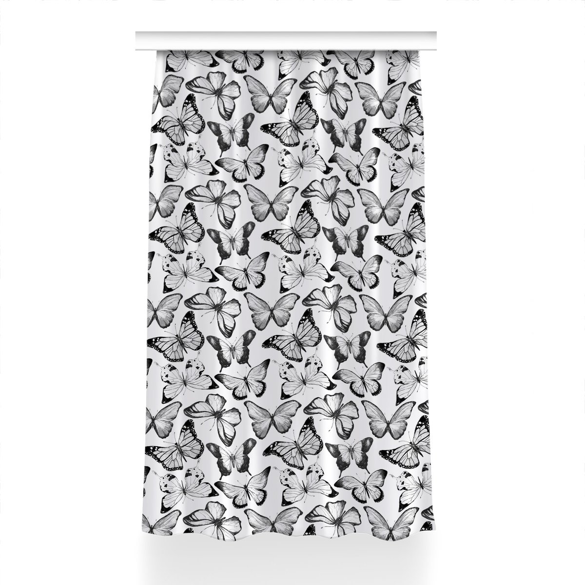 Gotowa zasłona na kółka Motyl czarno-biały 150x230, Fabricsy