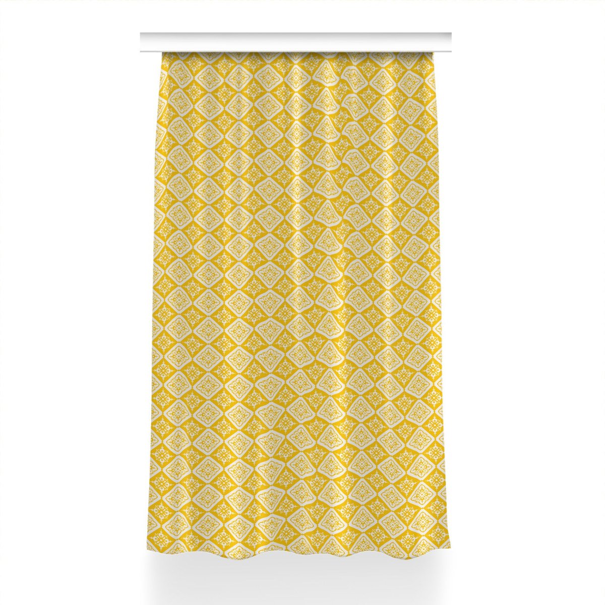 Zasłona z grafiką gotowa Żółto biały wzór 150x230, Fabricsy