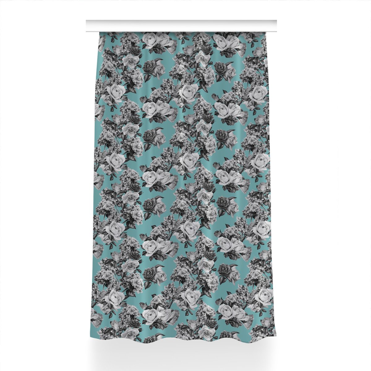 Gotowa zasłona na taśmę 150x230 Czarno-białe róże, Fabricsy