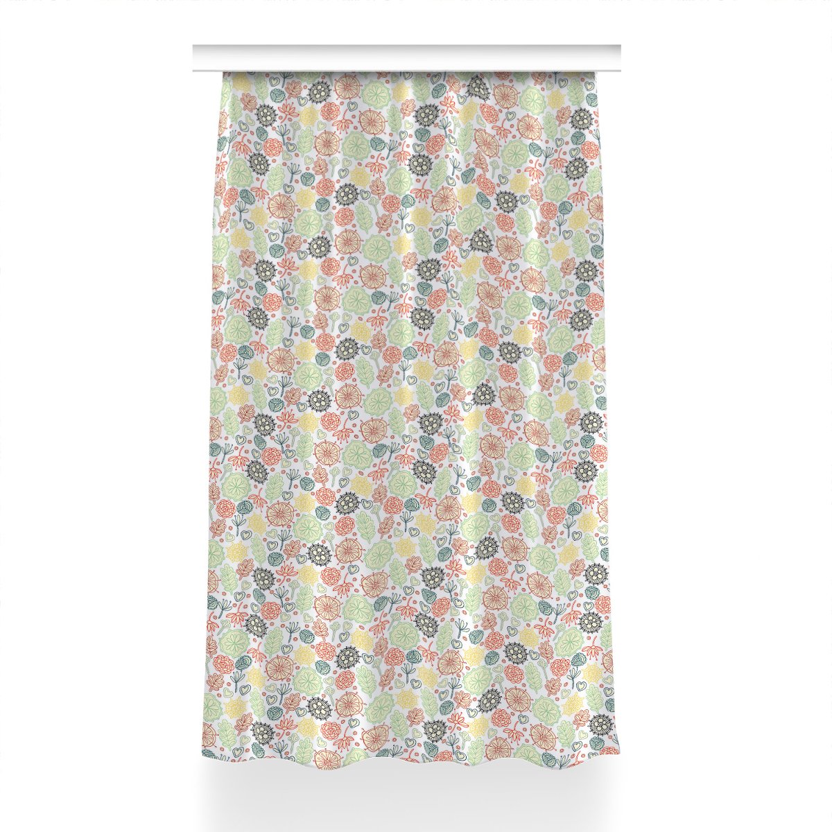 Zasłona klasyczna z grafiką 150x230 Kwiaty i Serca, Fabricsy