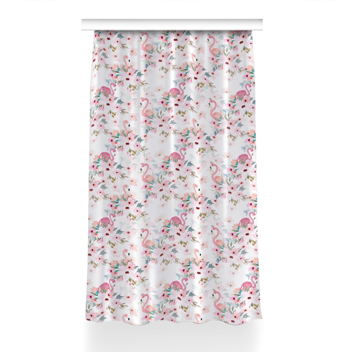 Zasłona z grafiką kolory 150x230 Flamingi kwiaty, Fabricsy