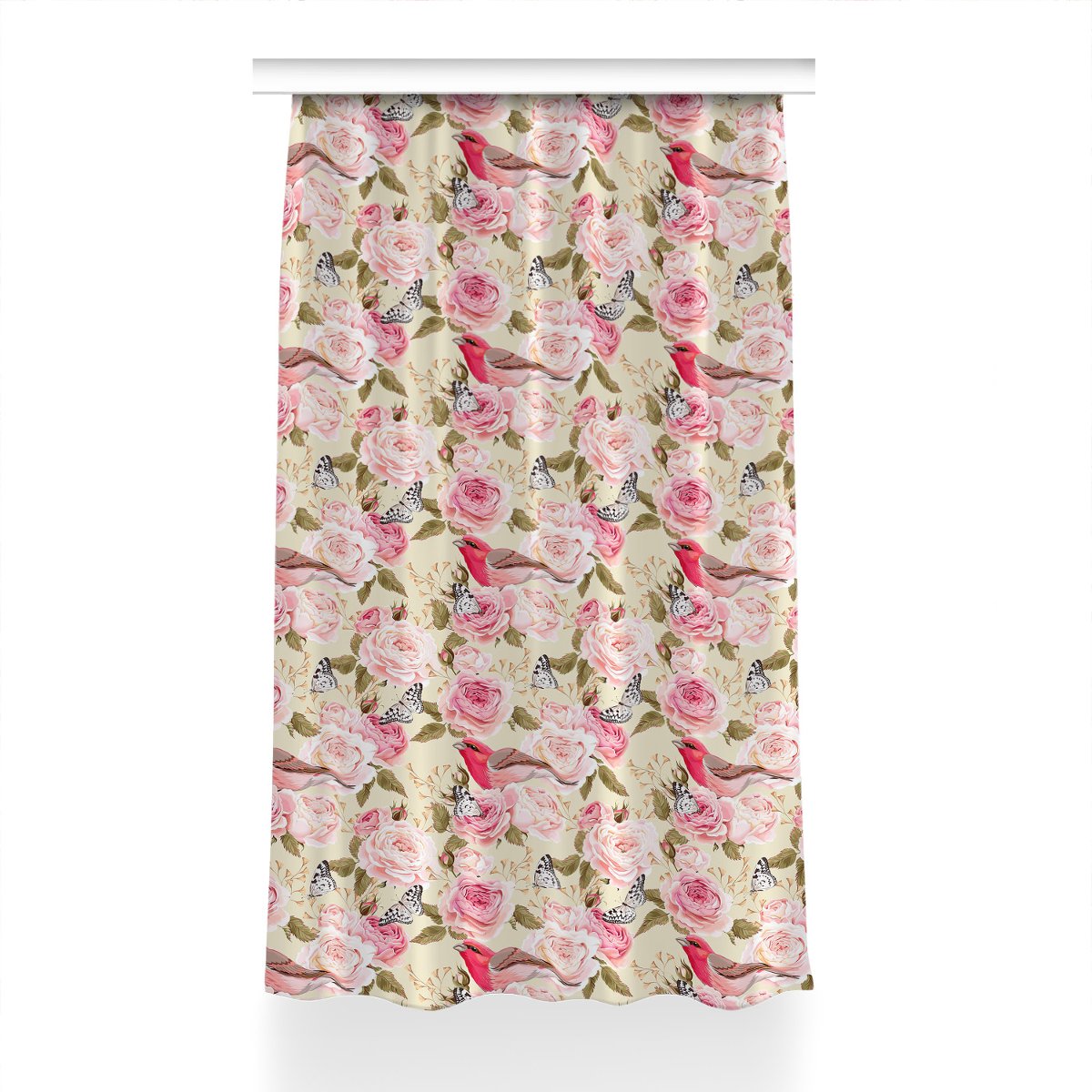 Gotowa zasłona wzór 150x230 cm Ptaki kwiaty motyle, Fabricsy