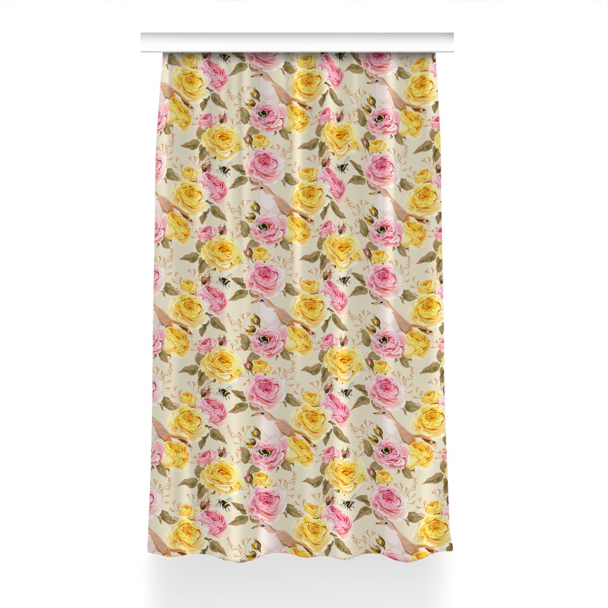 Klasyczna zasłona z nadrukiem 150x230 Ptaki i róże, Fabricsy