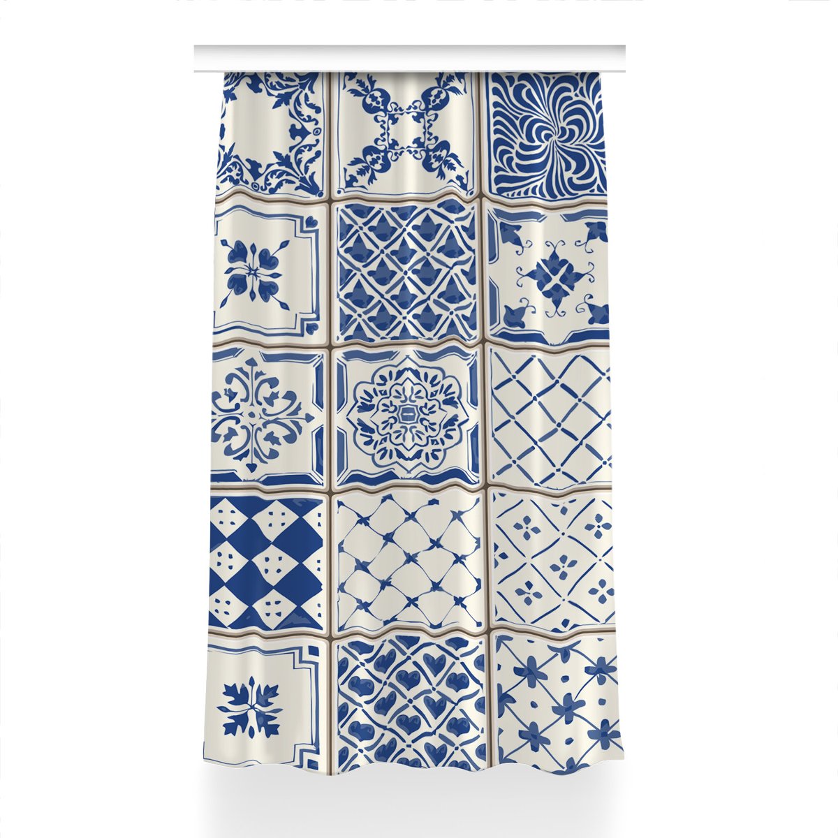 Gotowa zasłona na kółka Kafelki niebieskie 150x240, Fabricsy