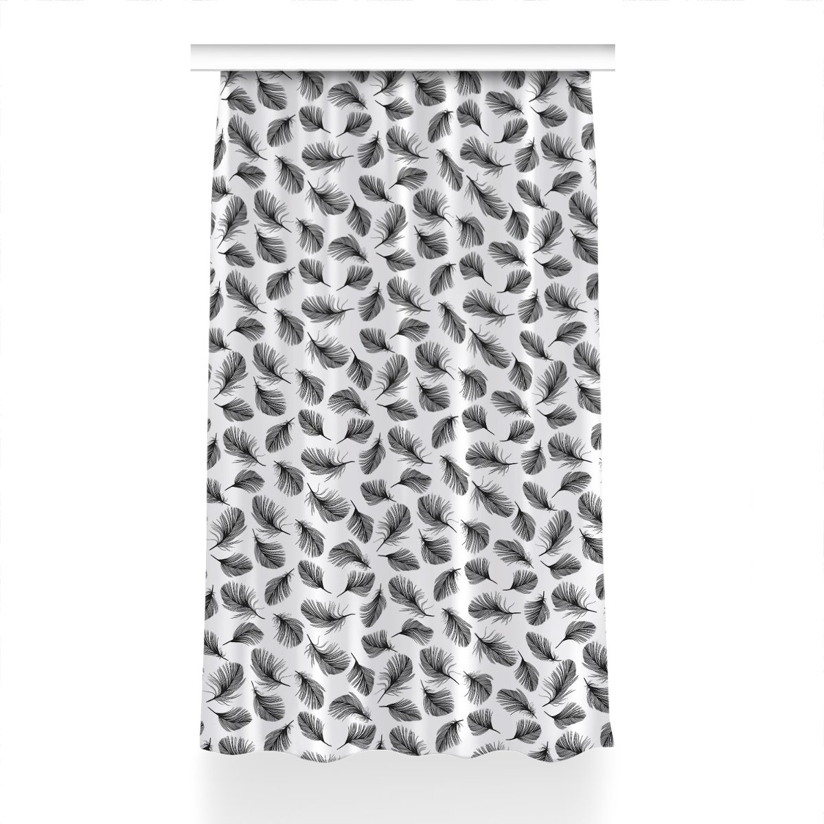 Gotowa zasłona na kółka Pióra Czarno-białe 150x240, Fabricsy